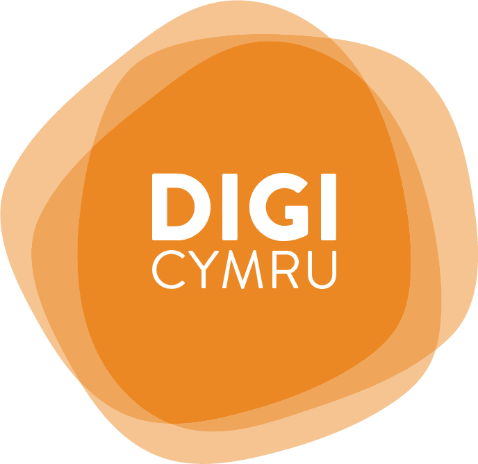 Text that reads 'Digi Cymru' on orange background.