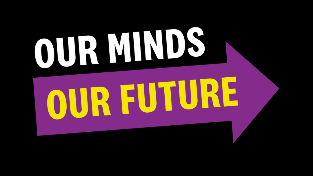 Our Minds Our Future Logo on black background