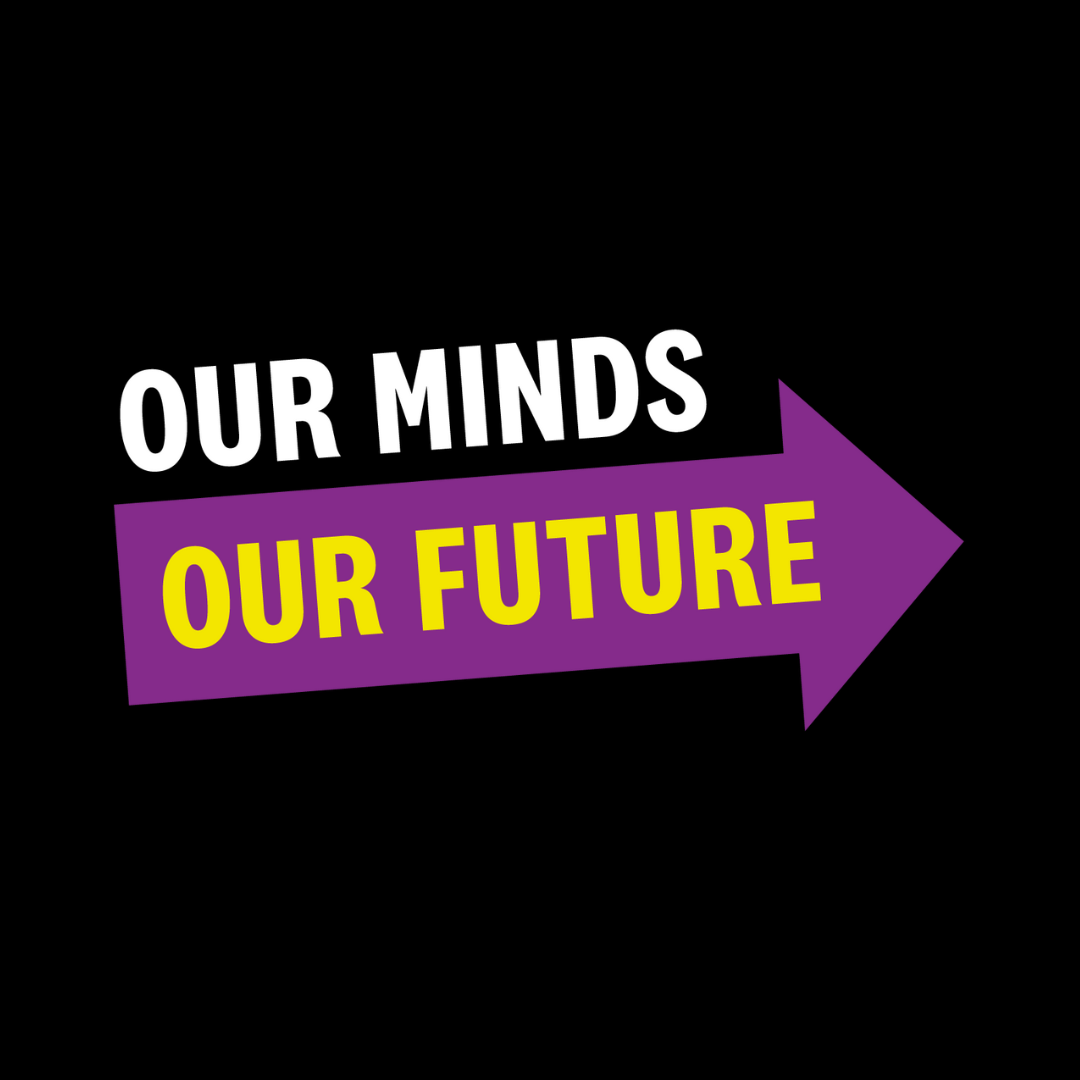 Our Minds Our Future Logo on black background