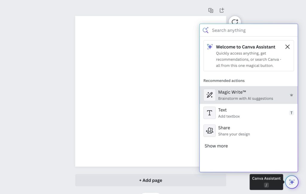 Screenshot of Canva Magic write tool