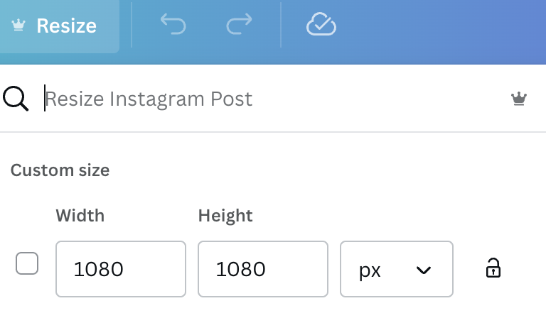Screenshot of Canva resize tool