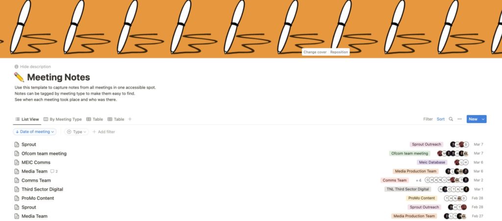 Screenshot of Notion from where we keep our meeting minutes.
