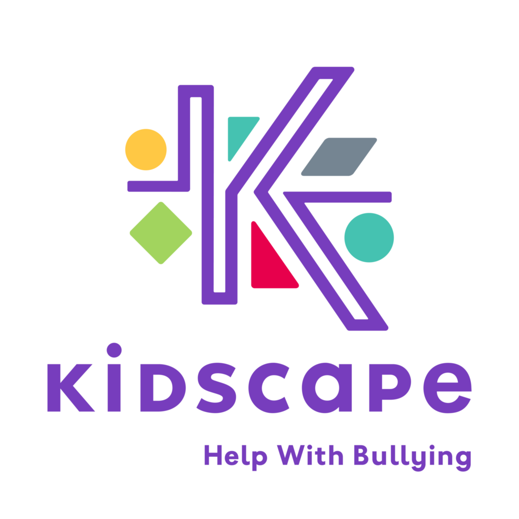 Kidscape Logo 
Purple K over a background of colourful shapes with the words Kidscape and Help with bullying underneath