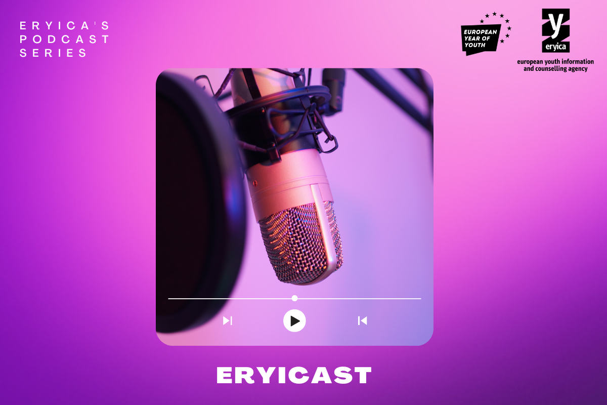 ERYICAst podcast thumbnail. Image of a studio microphone in focus against a purple background.