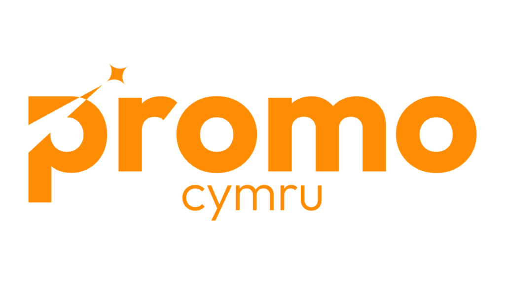 Logo - a new version of the promo cymru logo. Clearer, still in orange, the word promo is bigger and bolder on top and then cymru underneath. There is a cut out on the P with a star shooting out of it, showing a sense of motion.