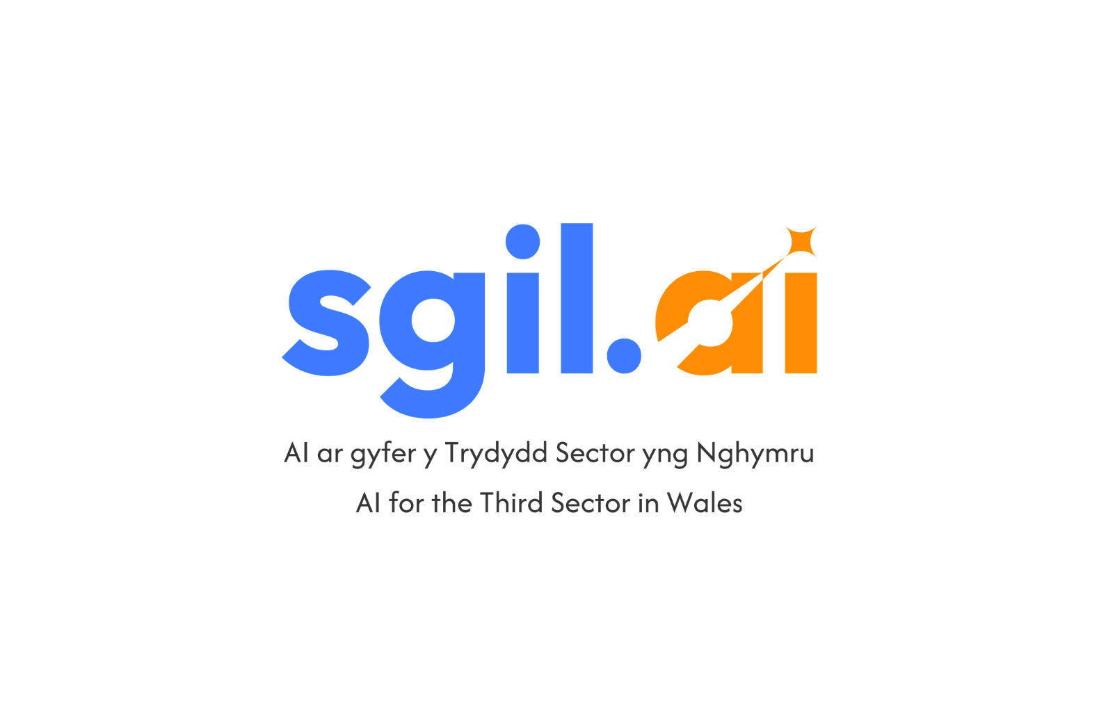 Sgil AI logo with the words AI for the Third sector in Wales below. Logo is the word sgil in blue with a blue dot and then the word ai in orange.
