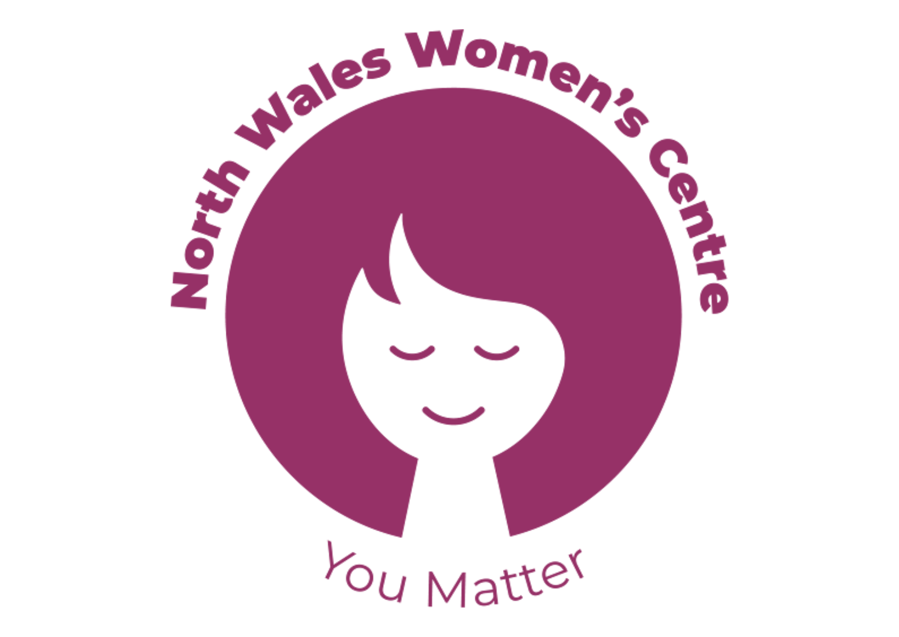 English version of North Wales Women's Centre's new logo - a silhouette of a woman's face with the words of the organisation above her head and the words You Matter below