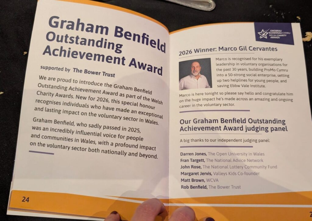 Booklet showing Marco as the winner of the award